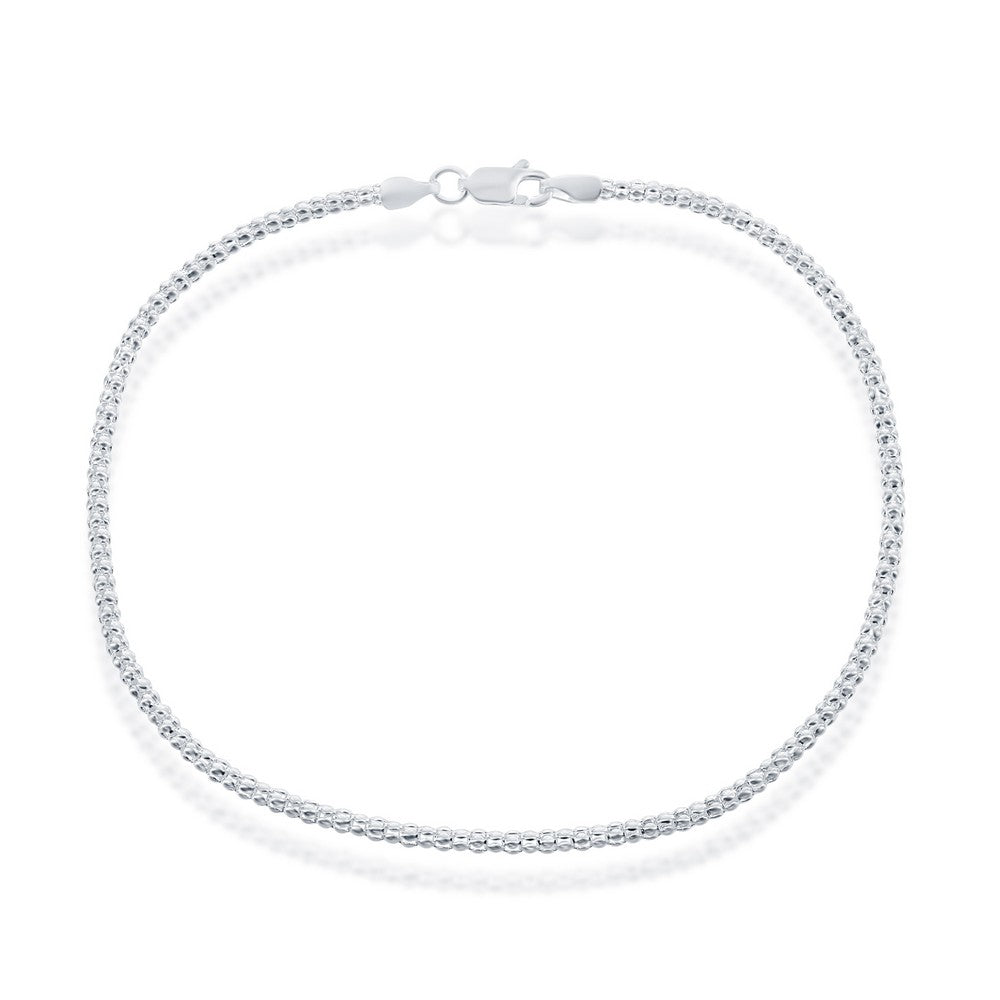 Sterling Silver 2.5mm Popcorn Anklet - Silver Plated