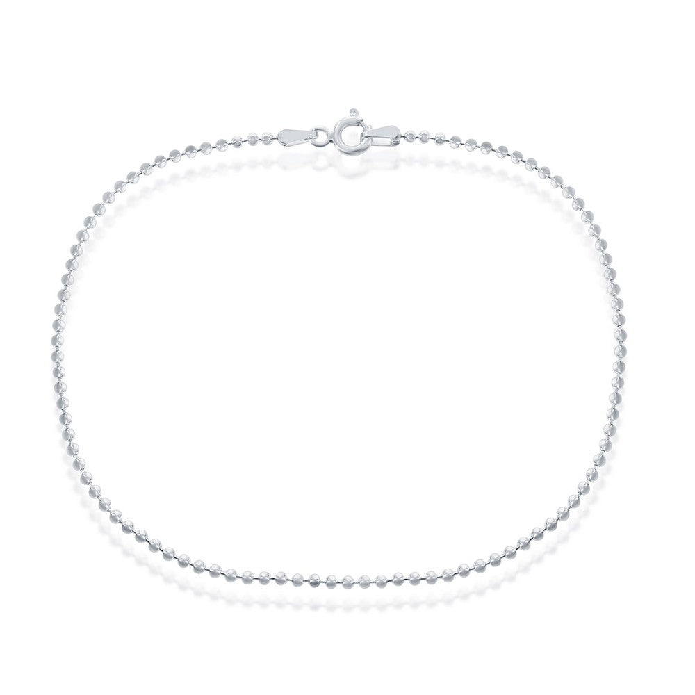 Sterling Silver 1.8mm Diamond-Cut Beaded Anklet - Silver Plated