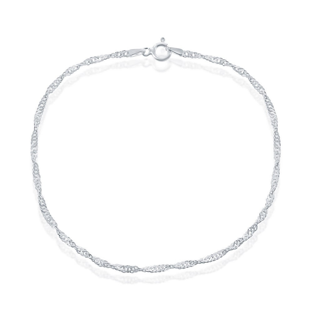 Sterling Sivler 2mm Singapore Anklet - Silver Plated