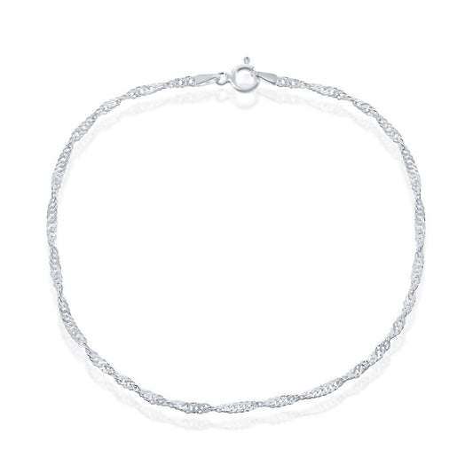 Sterling Sivler 2mm Singapore Anklet - Silver Plated