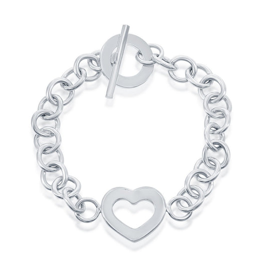 Sterling Silver Heart Bracelet With Toggle Lock