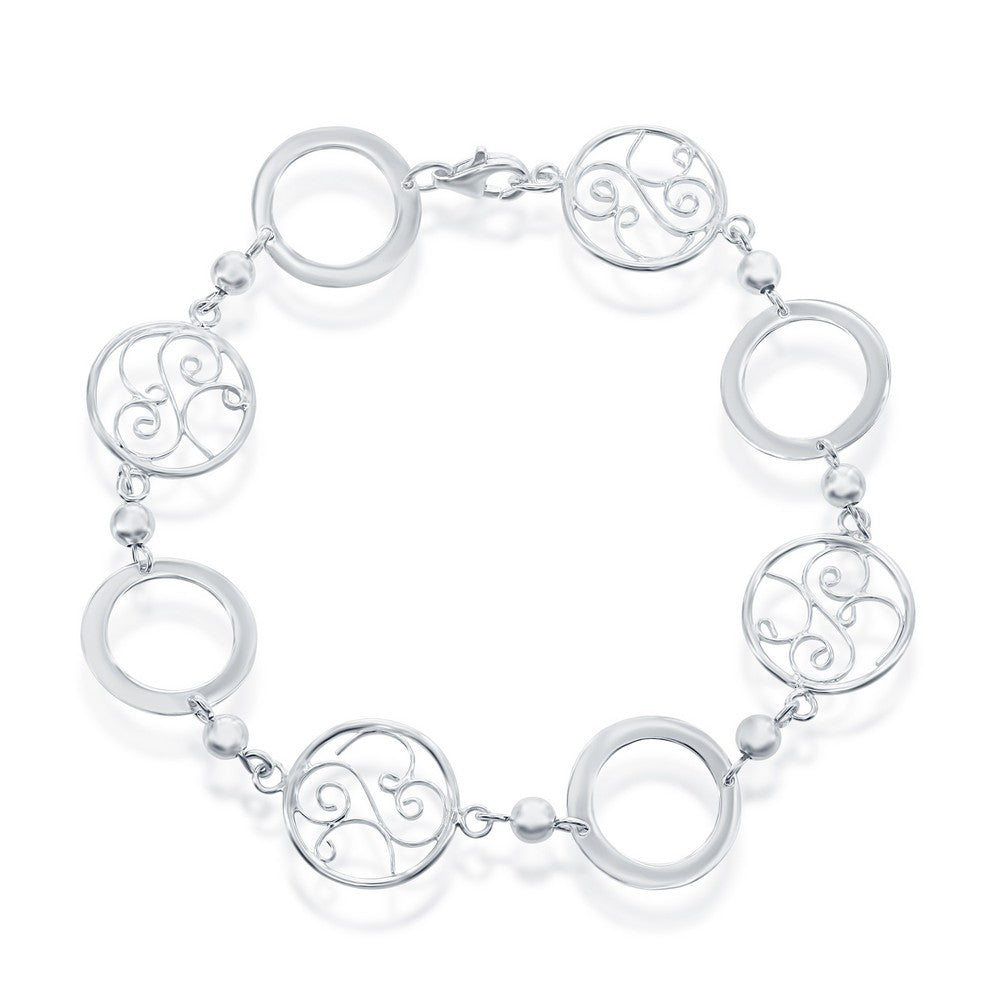 Sterling Silver Open & Designed Circle Linked Bracelet