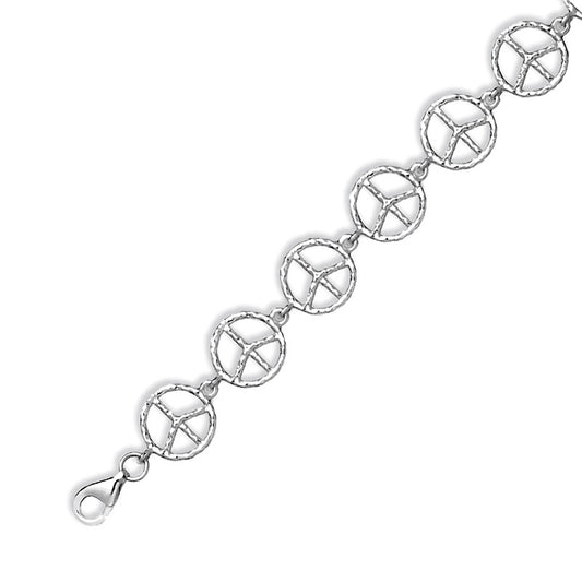 Sterling Silver Linked Peace Symbol Bracelet