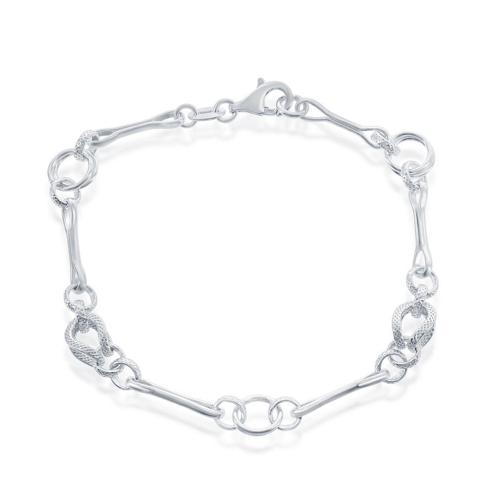 Sterling Silver Bar and Circle Link Bracelet