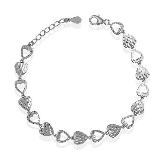 Sterling Silver  Alternating Open and Regular D-C Small Hearts Bracelet