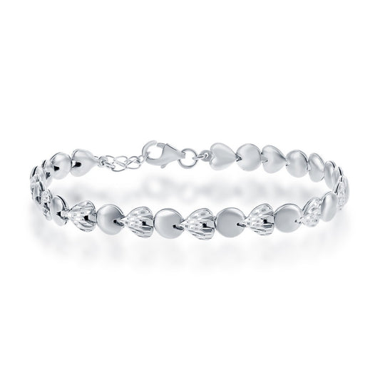 Sterling Silver Alternating D-C Hearts and Puffed Circles Bracelet