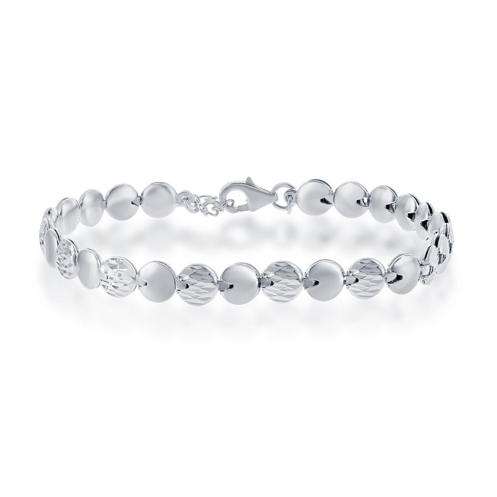 Sterling Silver Alternating Plain and D-C Small Puffed Circles Bracelet
