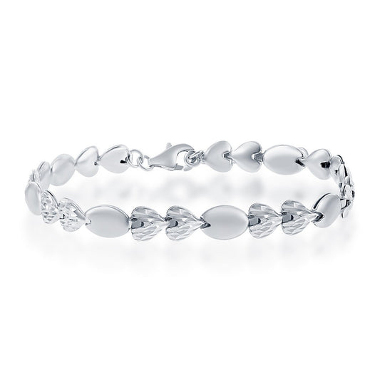 Sterling Silver Alternating Plain Oval and D-C Double Hearts Bracelet