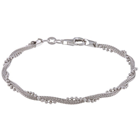 Sterling Silver  Chain With  Winding Beads Bracelet