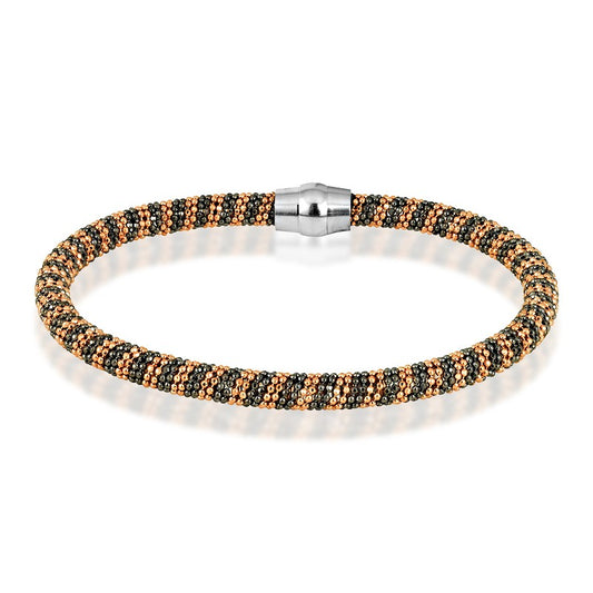 Sterling Silver Black and Rose-Gold D-C Beads Magnetic Bracelet
