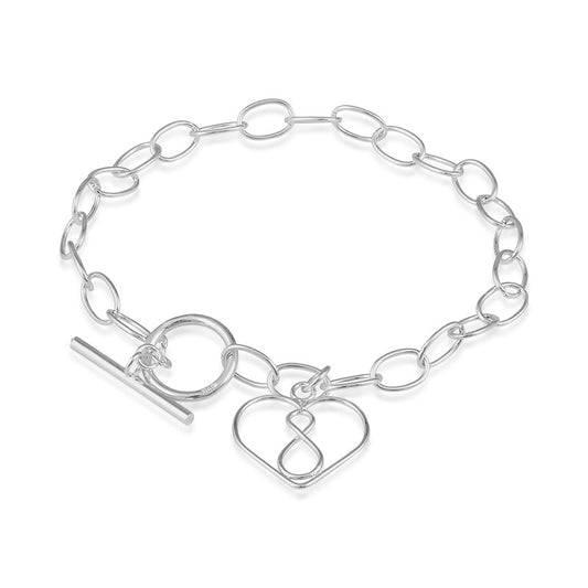 Sterling Silver  Open Heart With Infinity Symbol Toggle Bracelet