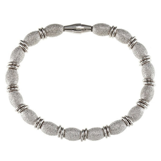 Sterling Silver  Diamond Cut Ovals With Double Beads Magnetic Bracelet