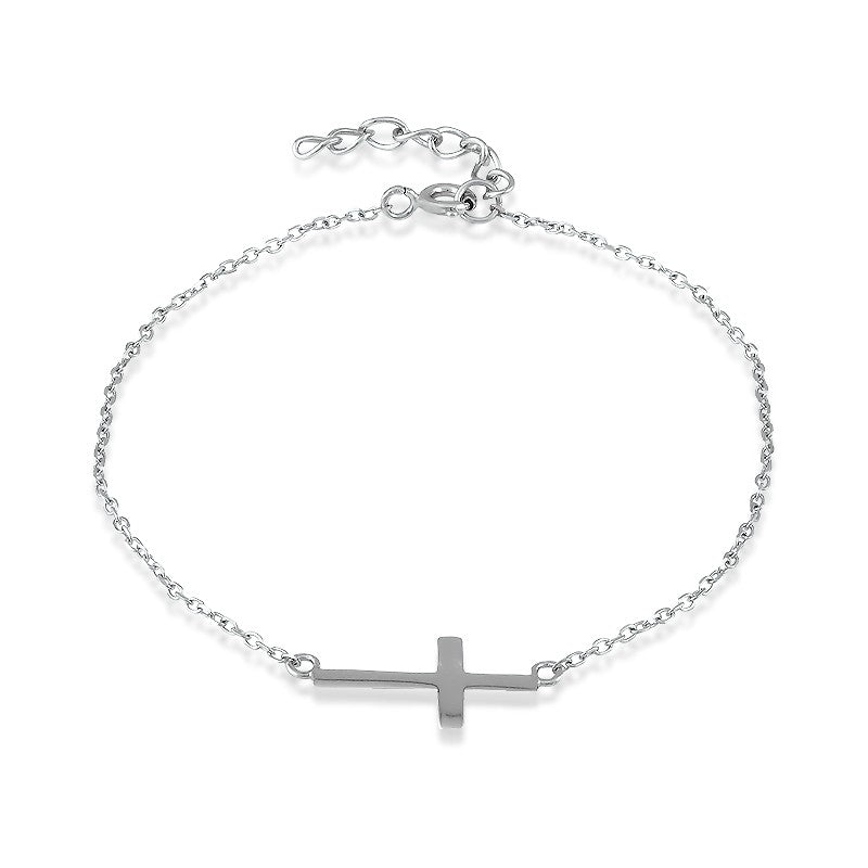 Sterling Silver Sideways Cross Bracelet