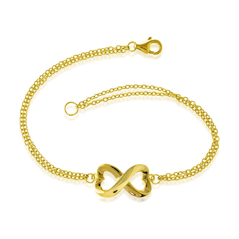 Sterling Silver Double Strand Heart Infinity Bracelet - Gold Plated