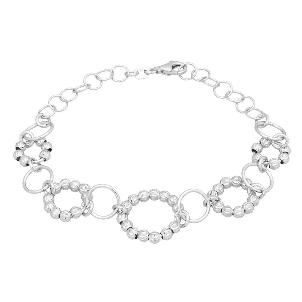 Sterling Silver Diamond Cut Beads Open Circle Bracelet