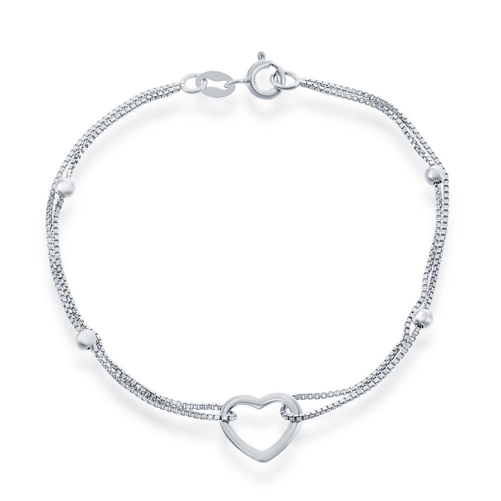 Sterling Silver Double Strand Brought Together with Open Heart Bracelet