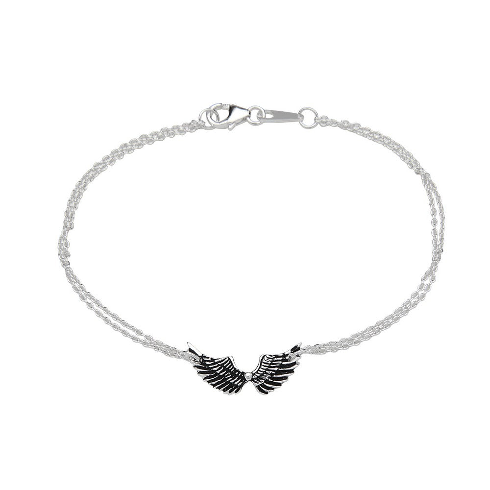 Sterling Silver Double Chain Small Wing Bracelet