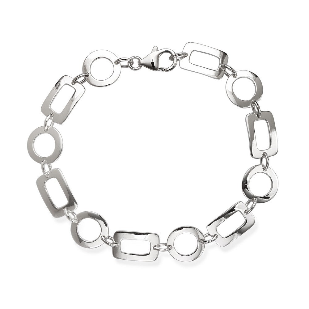 Sterling Silver  Open Square and Circle Alternating Bracelet