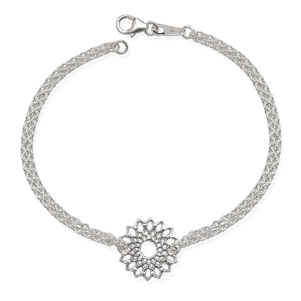 Sterling Silver Double Strand with Center Flower Bracelet