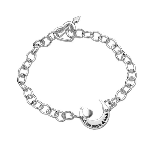 Sterling Silver Crescent with Heart To The Moon and Back with Heart and Arrow Toggle Bracelet