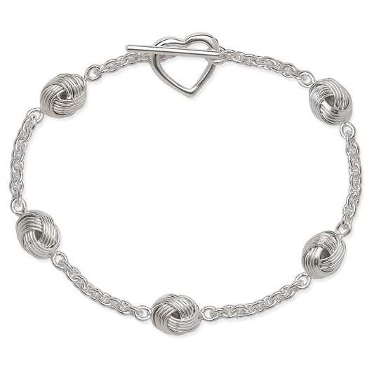 Sterling Silver Knot with Heart Toggle Bracelet