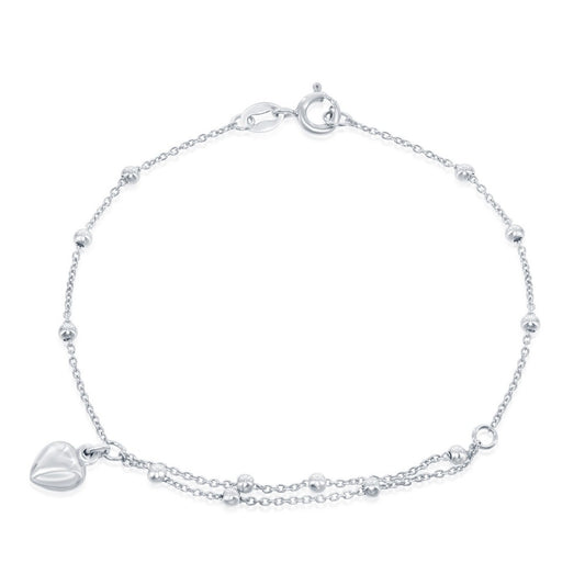 Sterling Silver Beads with Heart Charm Bracelet