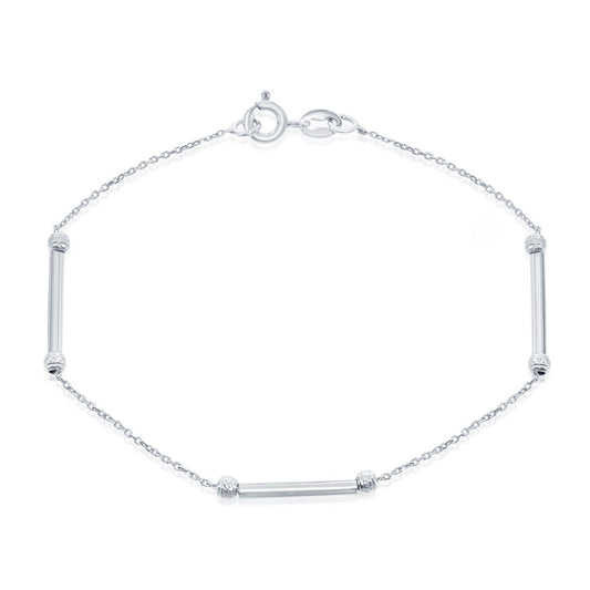 Sterling Silver  Diamond Cut Beads with Rods Bracelet