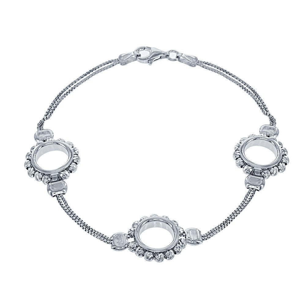 Sterling Silver  Double Chain with Triple Open Circle Bracelet