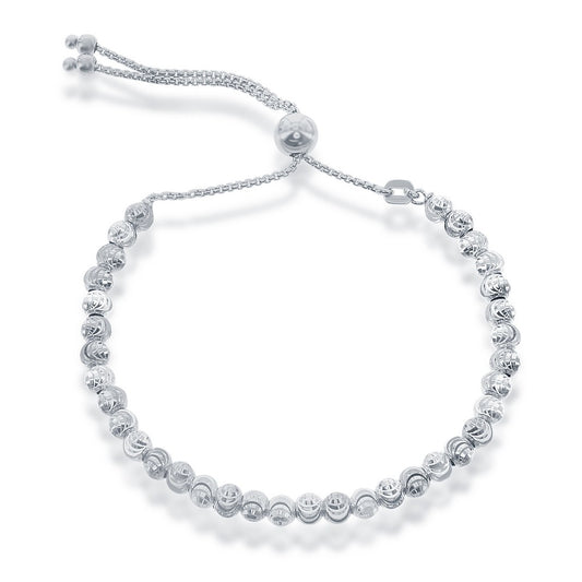 Sterling Silver Round Diamond-Cut Moon Bead Adjustable Bolo Bracelet