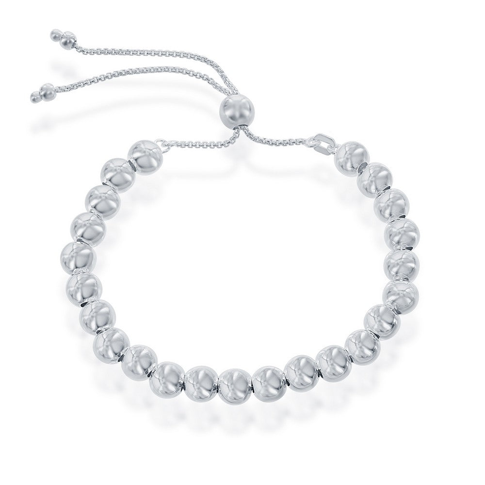 Sterling Silver 6MM Round Beads Adjustable Bolo Bracelet
