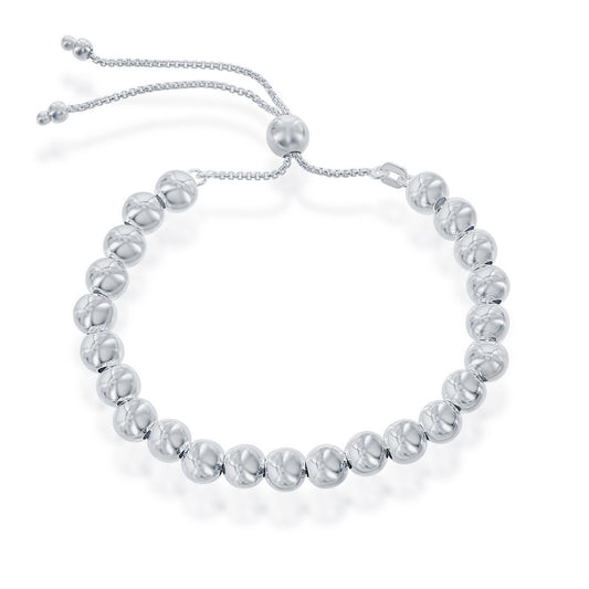 Sterling Silver 6MM Round Beads Adjustable Bolo Bracelet