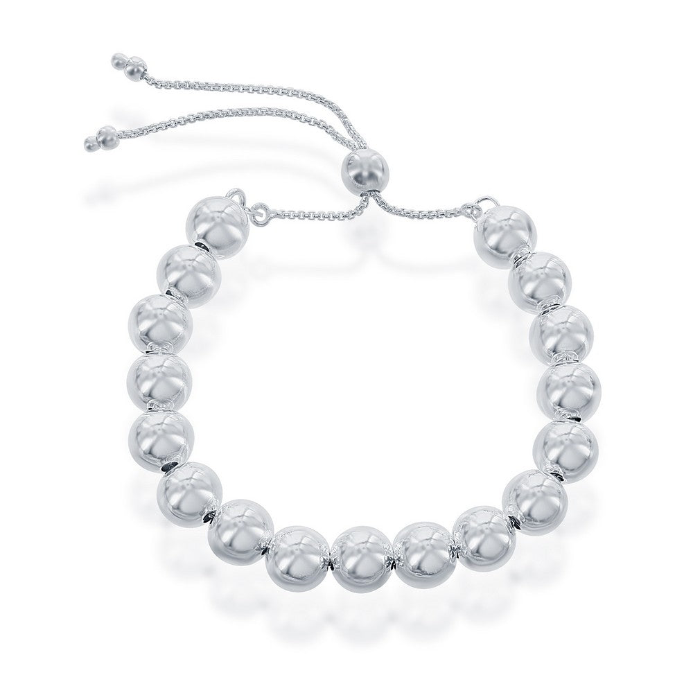 Sterling Silver 8MM Round Beads Adjustable Bolo Bracelet