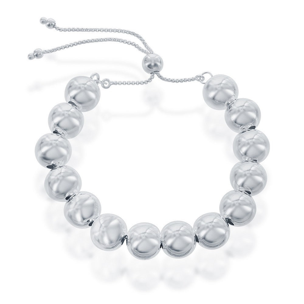 Sterling Silver 10MM Round Beads Adjustable Bolo Bracelet