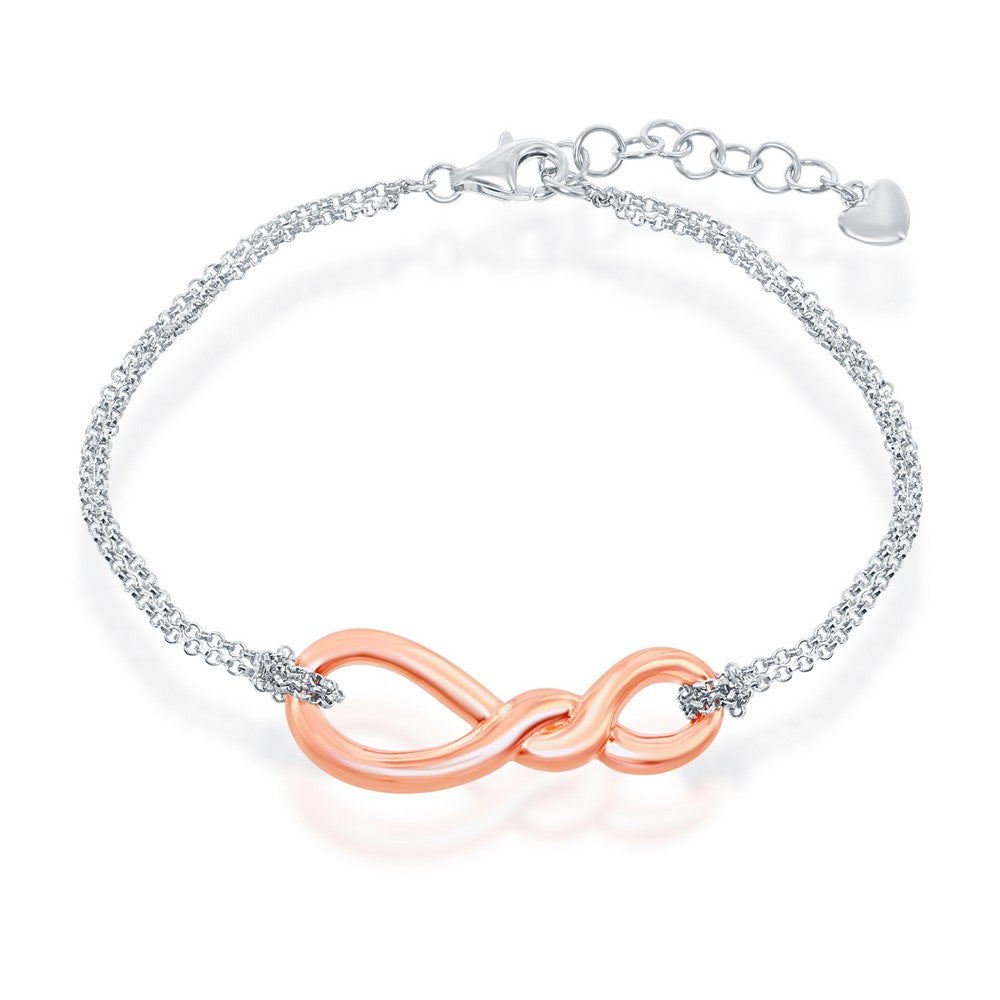 Sterling Silver Infinity Knot Double Strand Bracelet - Rose Gold Plated