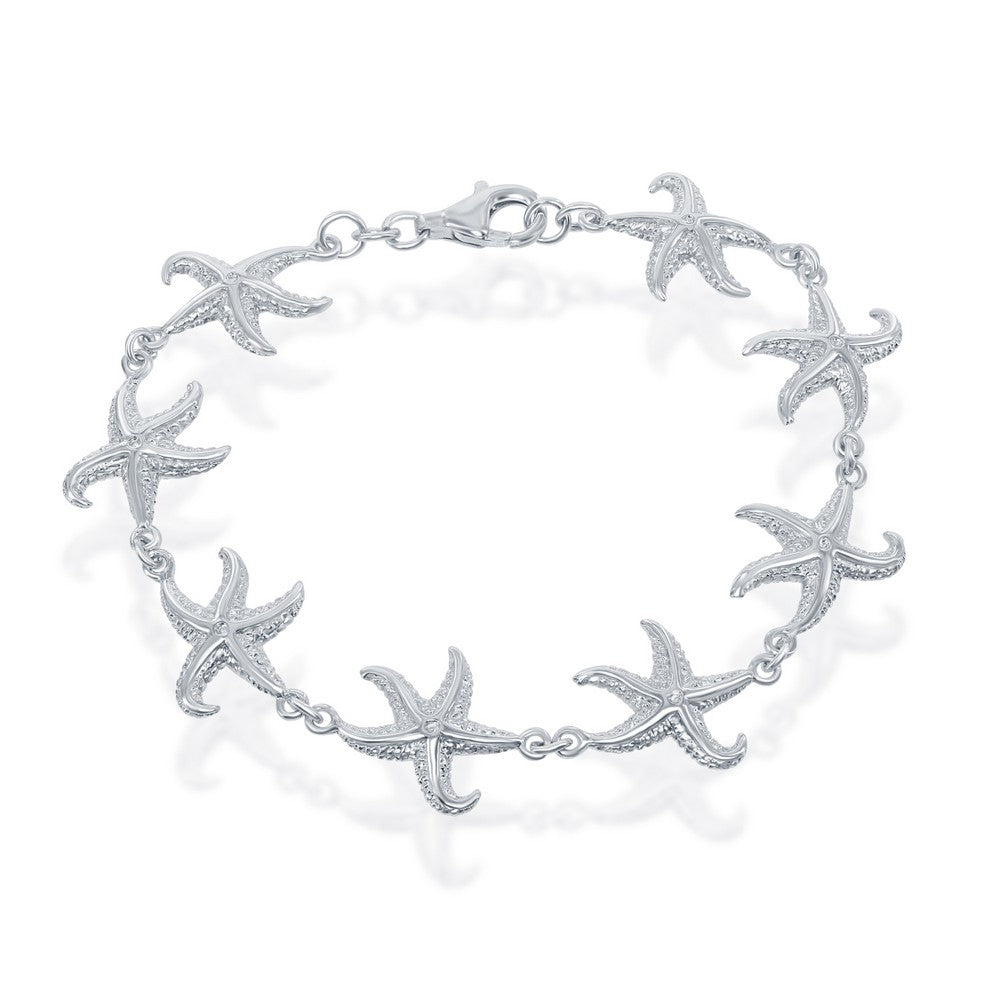Sterling Silver Detailed Starfish Linked Bracelet