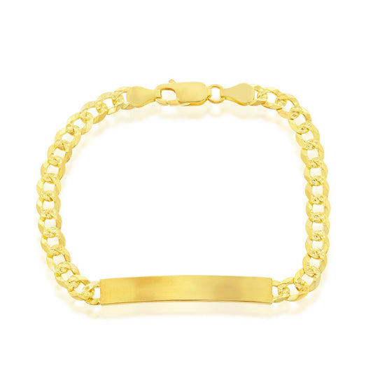 Sterling Silver 5mm Pave Curb Chain ID Bracelet - Gold Plated