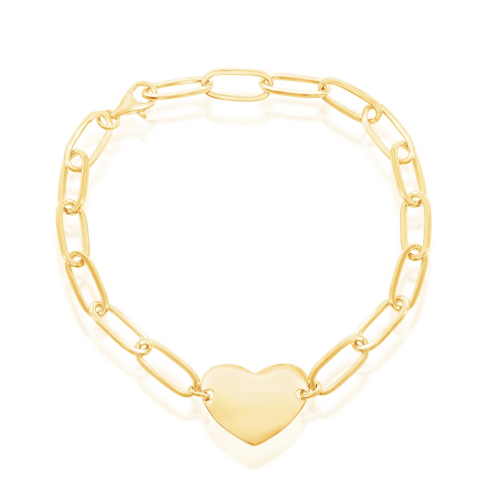 Sterling Silver Shiny Heart Paperclip Bracelet - Gold Plated