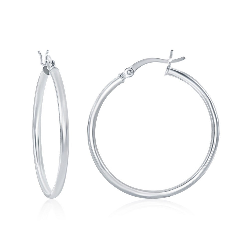 Sterling Silver 2x30mm High-Polished Hoop Earrings