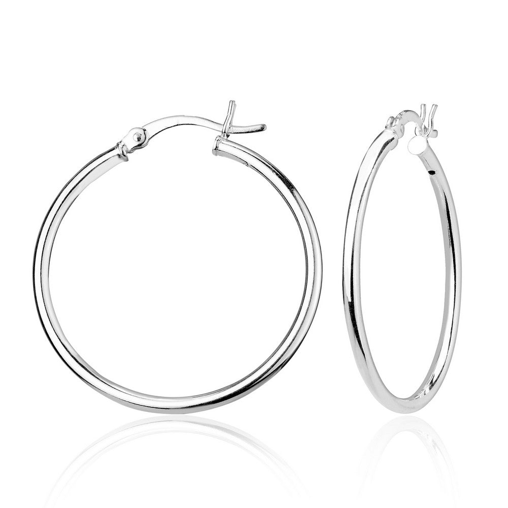 Sterling Silver 2x35mm High-Polished Hoop Earrings