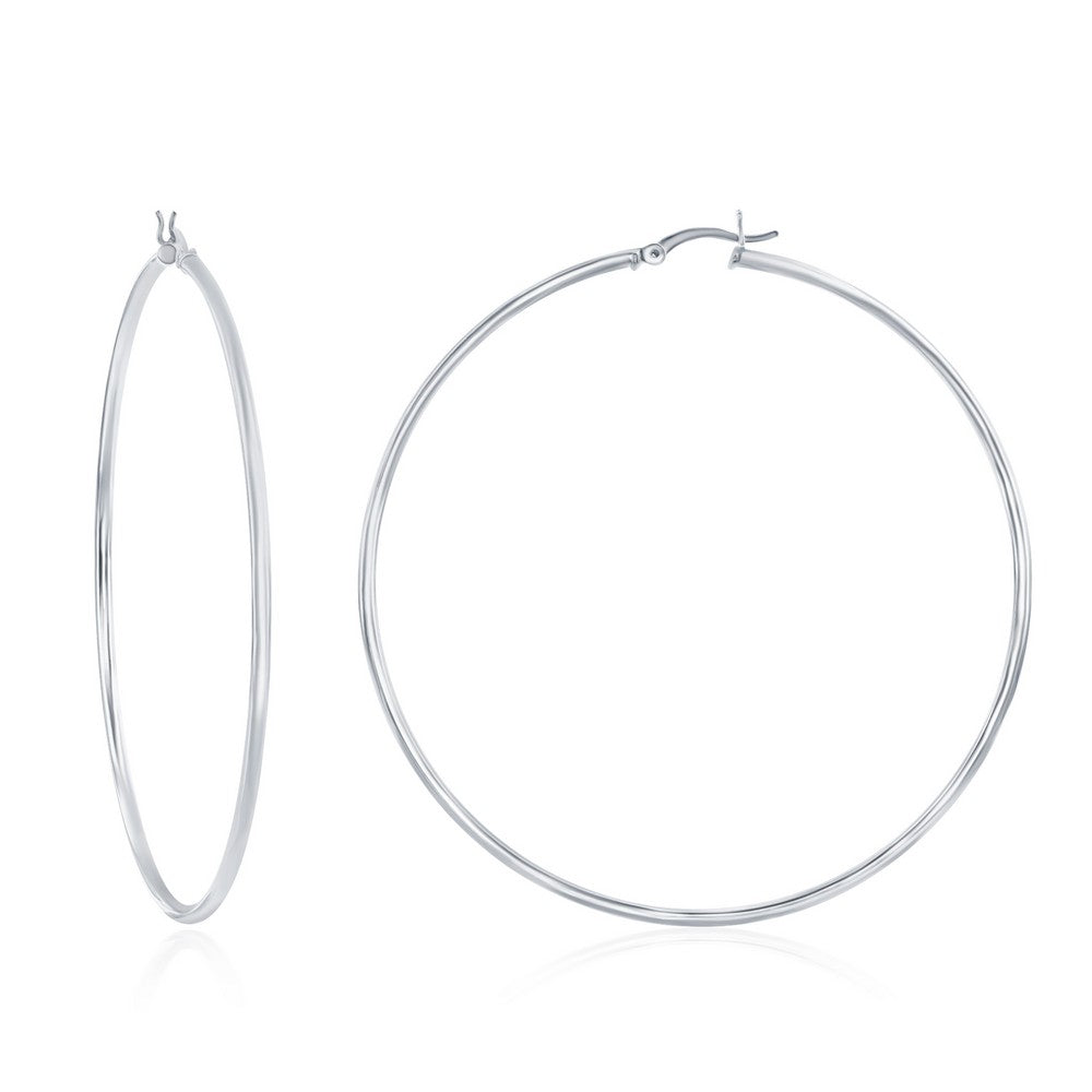 Sterling Silver 2x70mm High-Polished Hoop Earrings