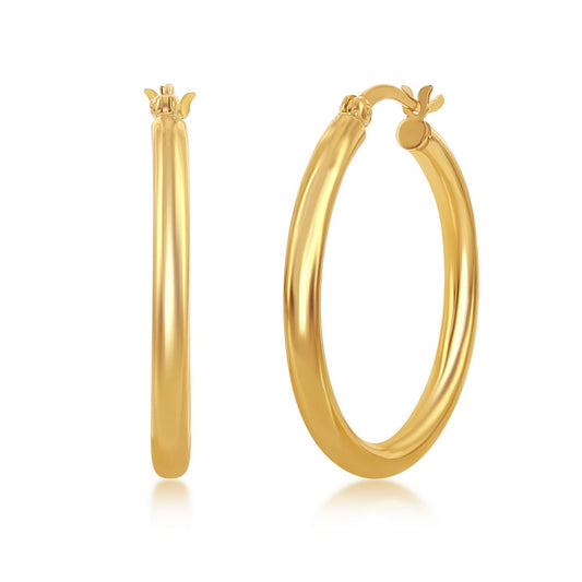 Sterling Silver 3x30mm High-Polished Hoop Earrings - Gold Plated
