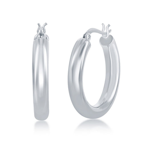 Sterling Silver 4x25mm High-Polished Hoop Earrings