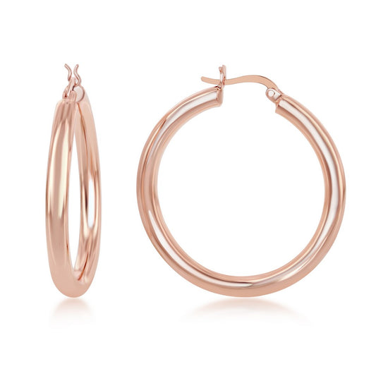 Sterling Silver 4x40mm High-Polished Hoop Earrings - Rose Gold Plated