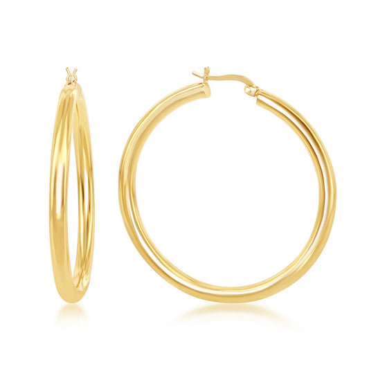 Sterling Silver 4x50mm High-Polished Hoop Earrings - Gold Plated