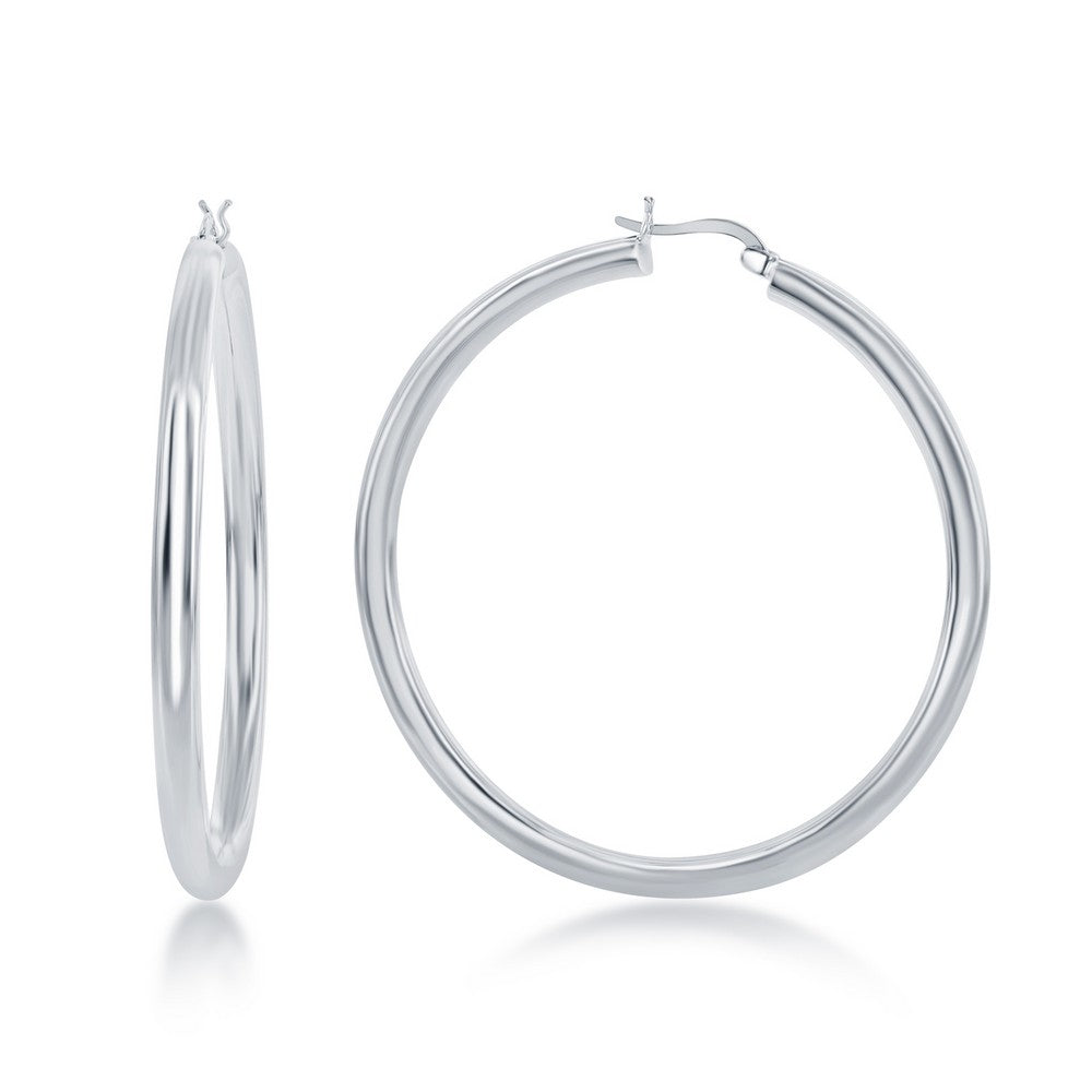 Sterling Silver 4x60mm High-Polished Hoop Earrings
