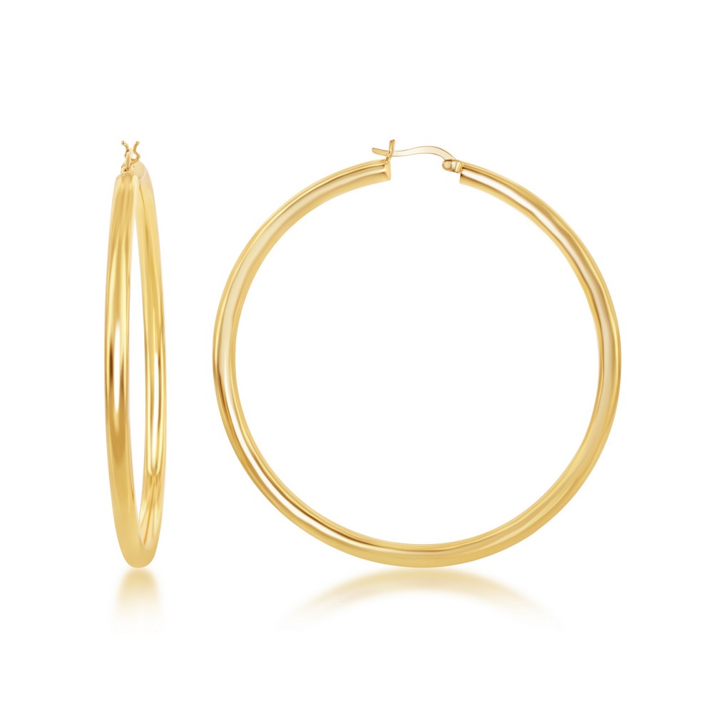 Sterling Silver 4x70mm High-Polished Hoop Earrings - Gold Plated