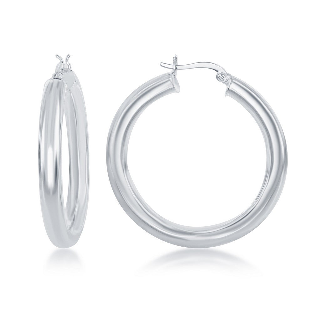 Sterling Silver 5x40mm High-Polished Hoop Earrings