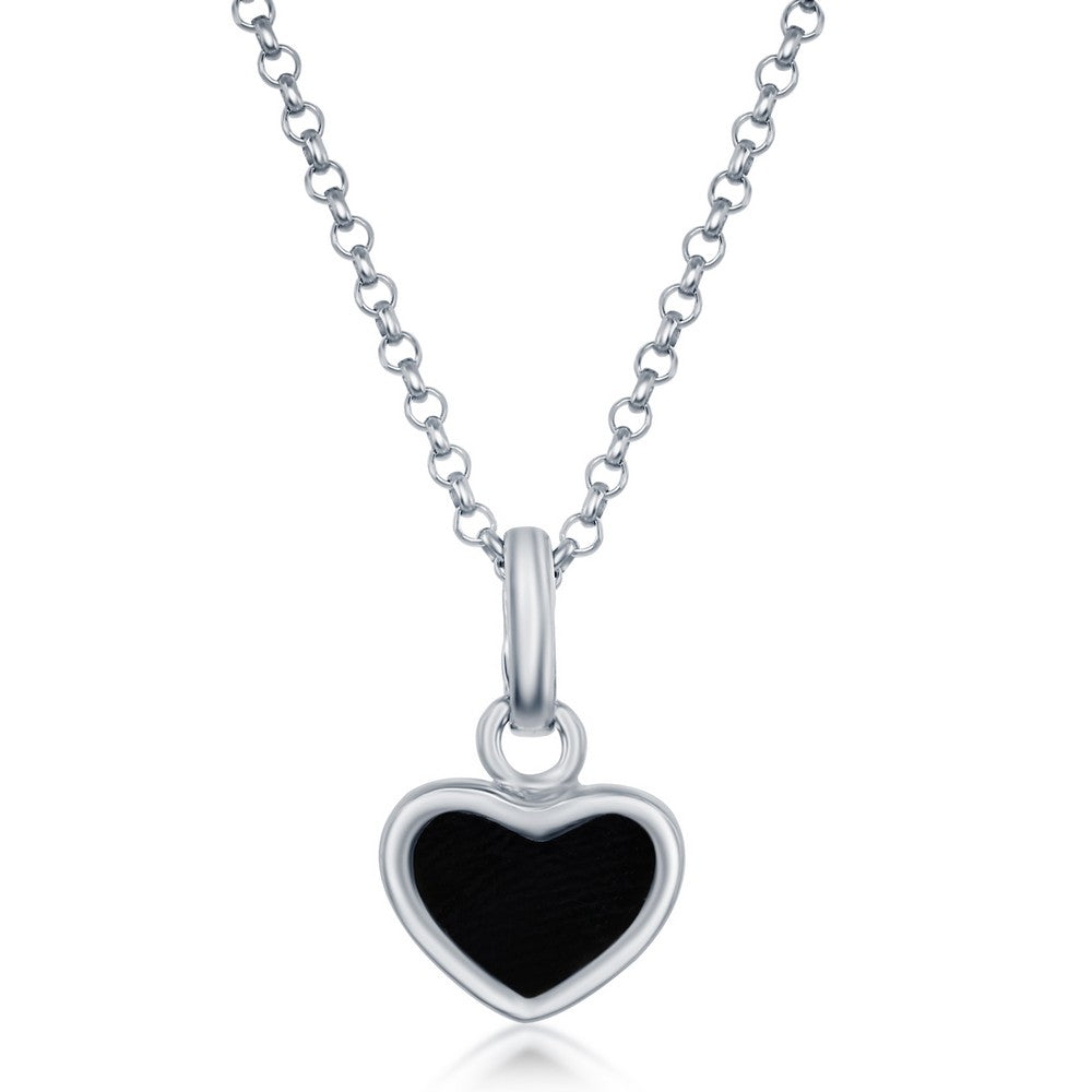 Sterling Silver Onyx Heart Pendant and Earrings Set