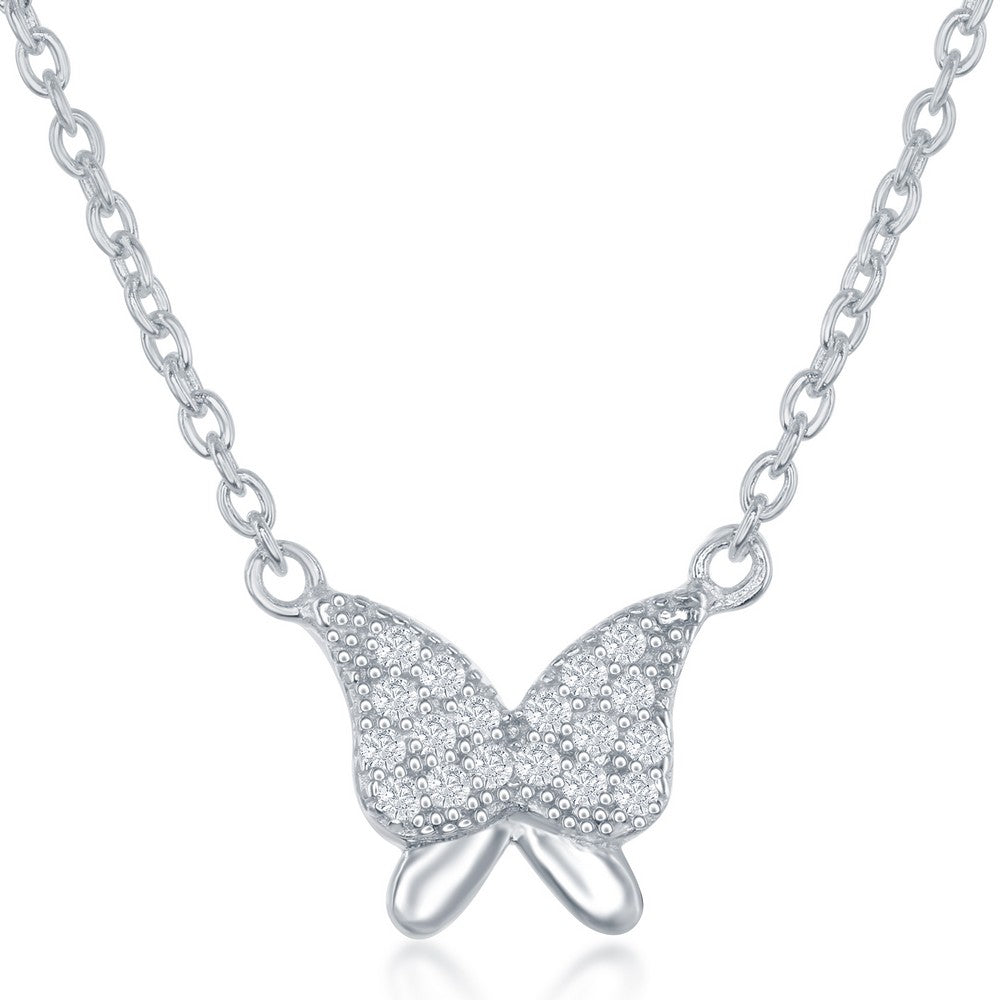 Sterling Silver CZ Butterfly Necklace and Earrings Set