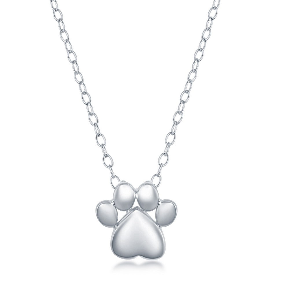 Sterling Silver High Polish Paw Print Necklace and Earrings Set